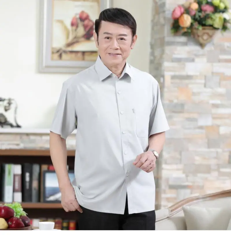 Men's Short Sleeve Thin Chiffon Shirt Grey 60+ — feature 9