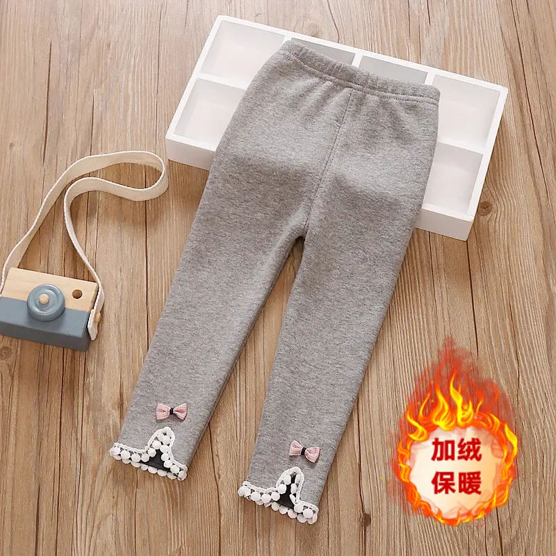 Girls Fleece Lined Winter Leggings with Bow Trim - Image 3