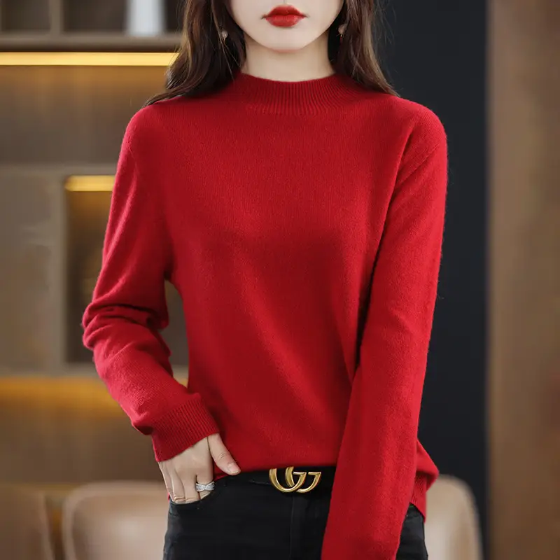 Women Black Knit Half Turtleneck Pullover Winter Warm - Image 13