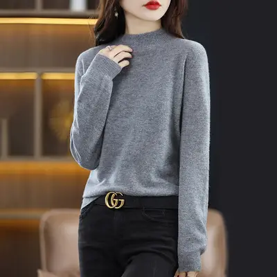 Women Black Knit Half Turtleneck Pullover Winter Warm - Image 10