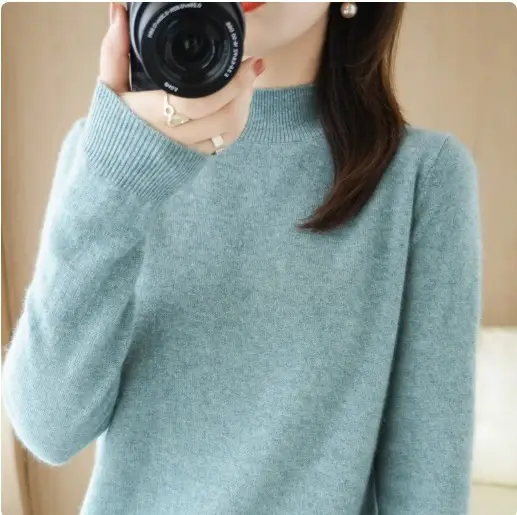 Women Black Knit Half Turtleneck Pullover Winter Warm - Image 11