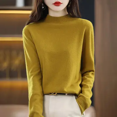 Women Black Knit Half Turtleneck Pullover Winter Warm - Image 2