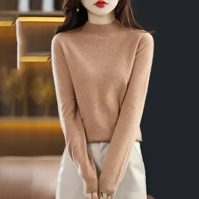 Women Black Knit Half Turtleneck Pullover Winter Warm - Image 4