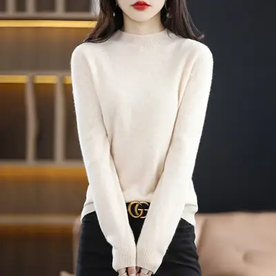 Women Black Knit Half Turtleneck Pullover Winter Warm - Image 5
