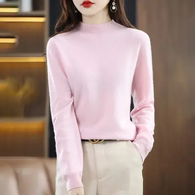 Women Black Knit Half Turtleneck Pullover Winter Warm - Image 6