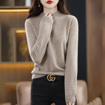 Women Black Knit Half Turtleneck Pullover Winter Warm - Image 7