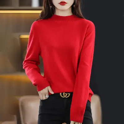 Women Black Knit Half Turtleneck Pullover Winter Warm - Image 8