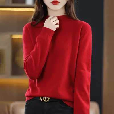 Women Black Knit Half Turtleneck Pullover Winter Warm - Image 9