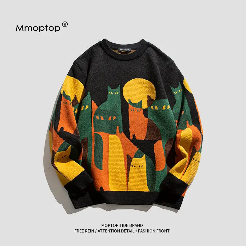 Men's Momo Top Graphic Sweatshirt Black Yellow Green