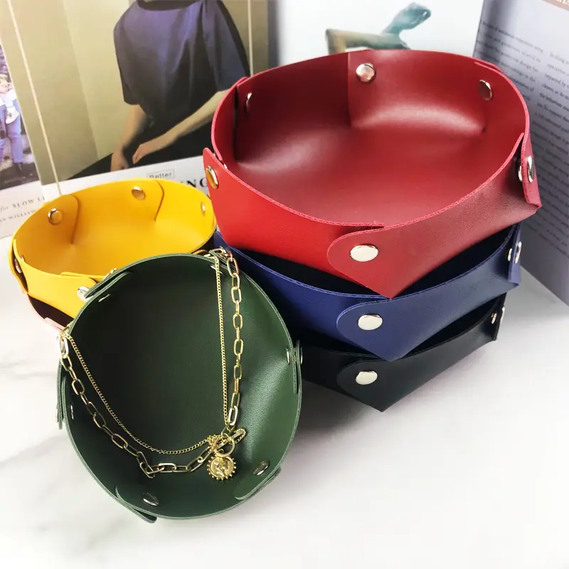 Yellow Leather Storage Box 19x17.5cm Foldable
