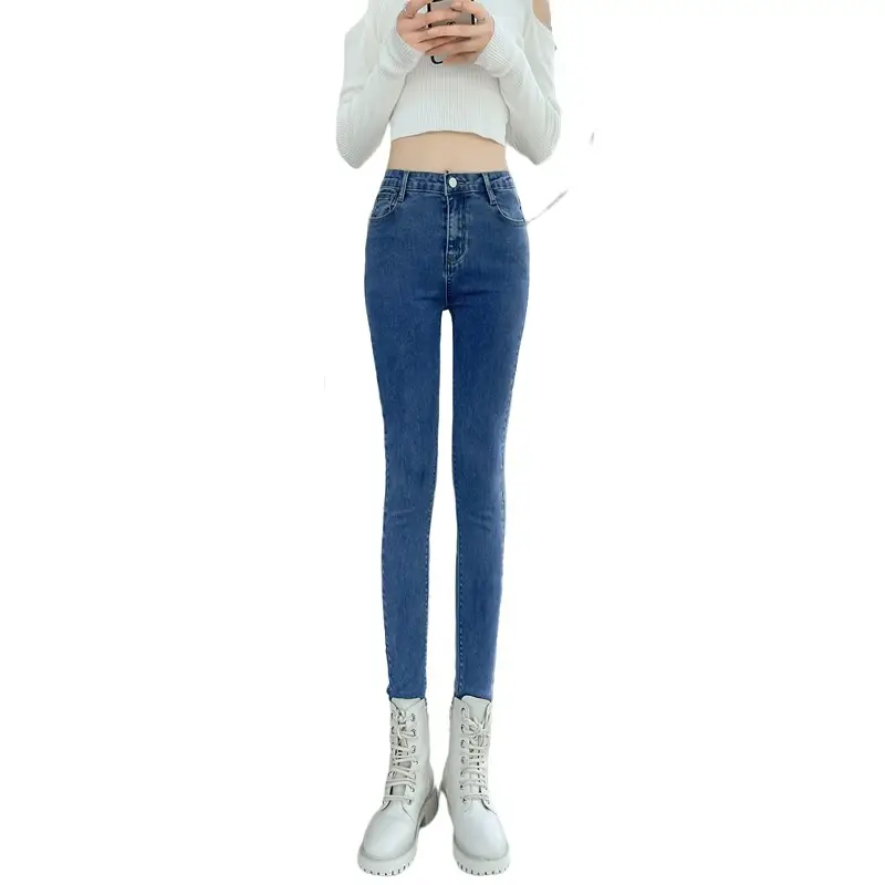 Dark Blue Slimming Jeans Women High Waist Fleece Lined 2024 - Image 9