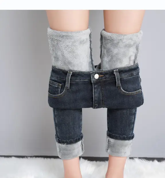 Dark Blue Slimming Jeans Women High Waist Fleece Lined 2024 - Image 7