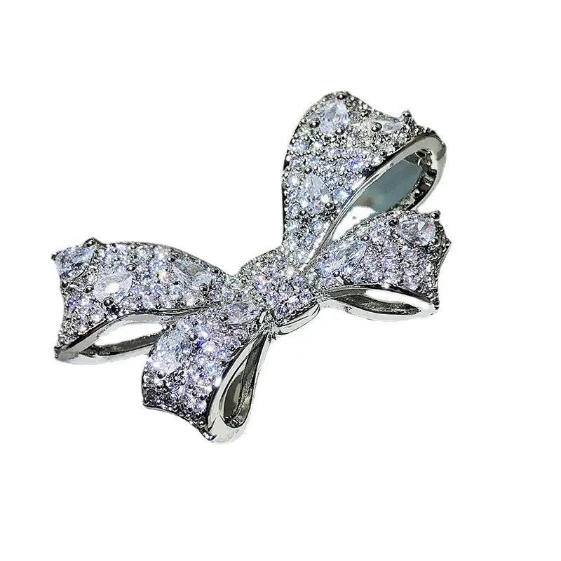 Japanese Korean Style Bow Open Ring with Atmospheric Diamond