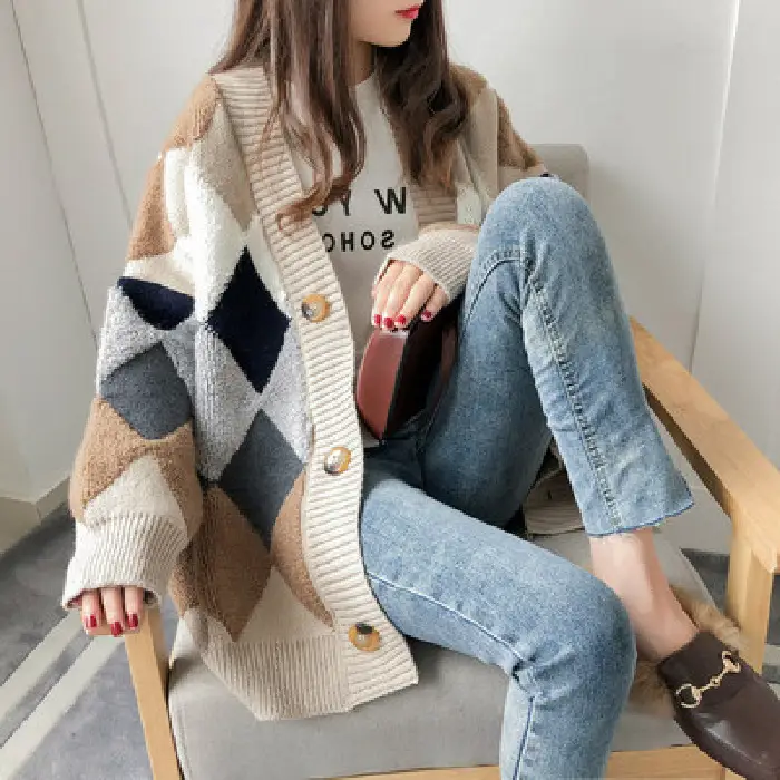 2025 Korean Style Knitted Cardigan Women Loose Fit