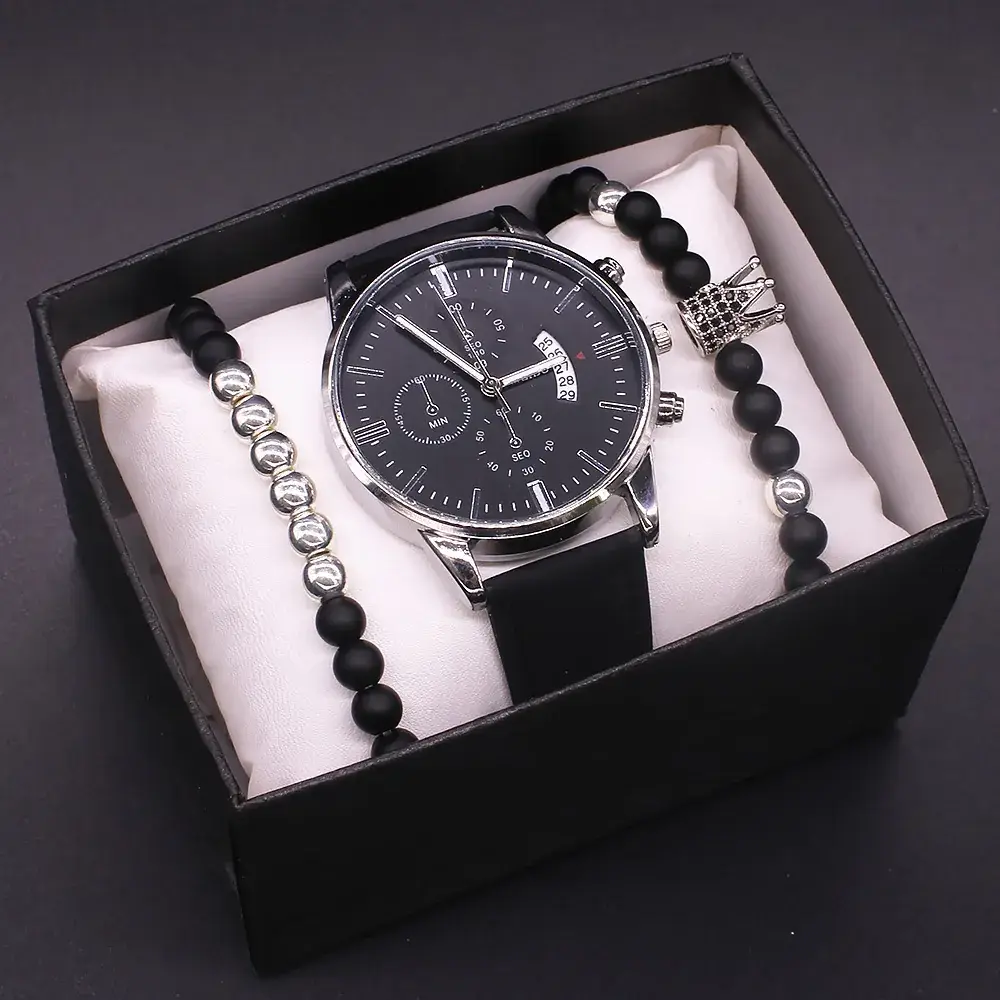 New Men's Watch Gift Box Set Cross-Border Business Men's Watch Hand Jewelry 4-Piece Set - Image 3