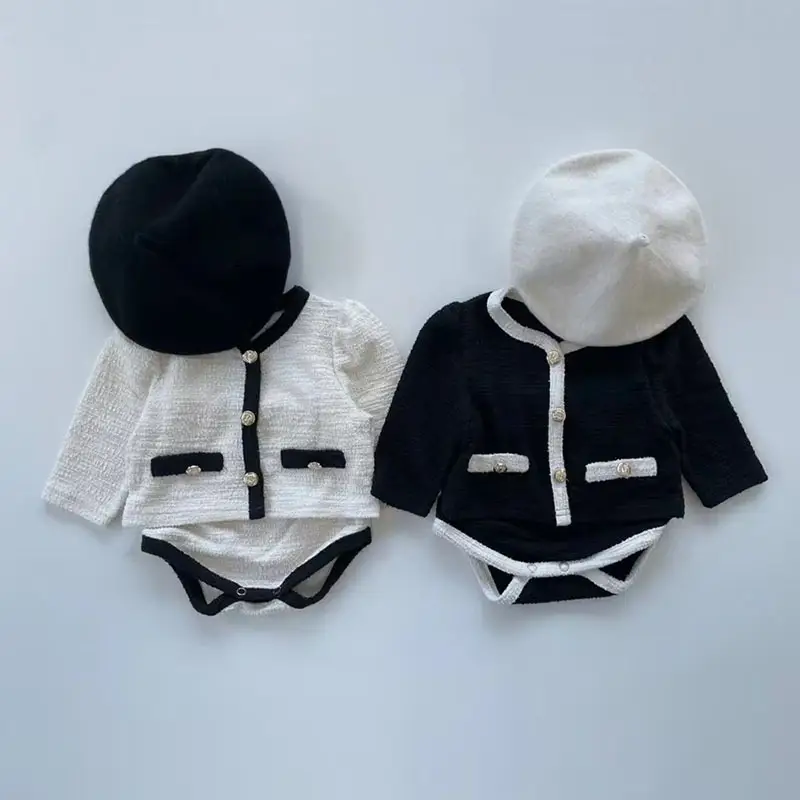 Korean Style White Black Baby Suit Spring Autumn Warm - Image 3
