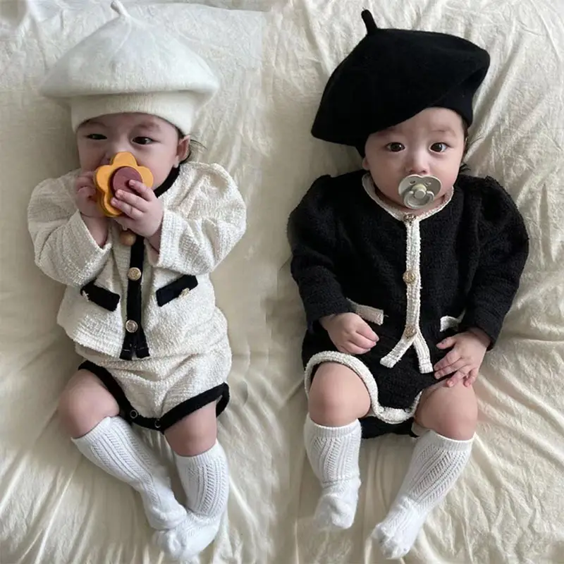 Korean Style White Black Baby Suit Spring Autumn Warm - Image 4