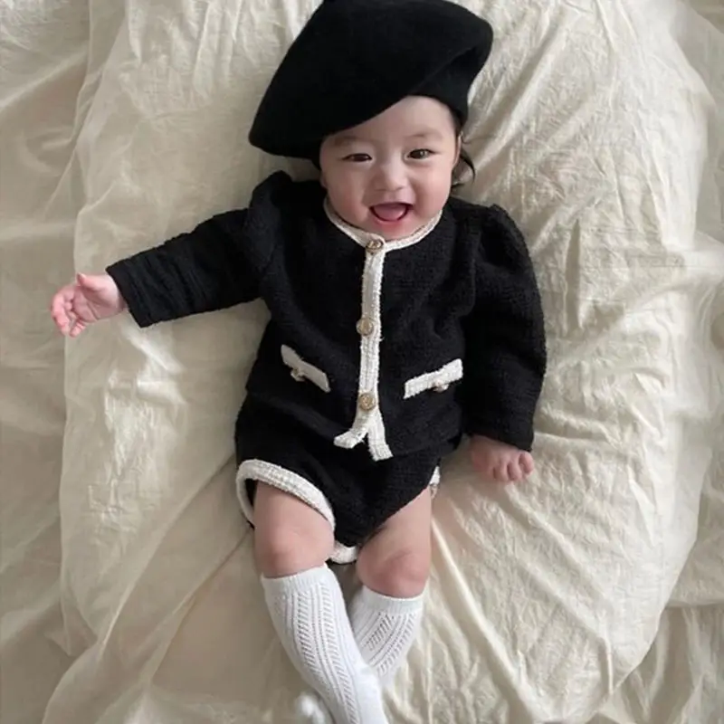 Korean Style White Black Baby Suit Spring Autumn Warm - Image 2
