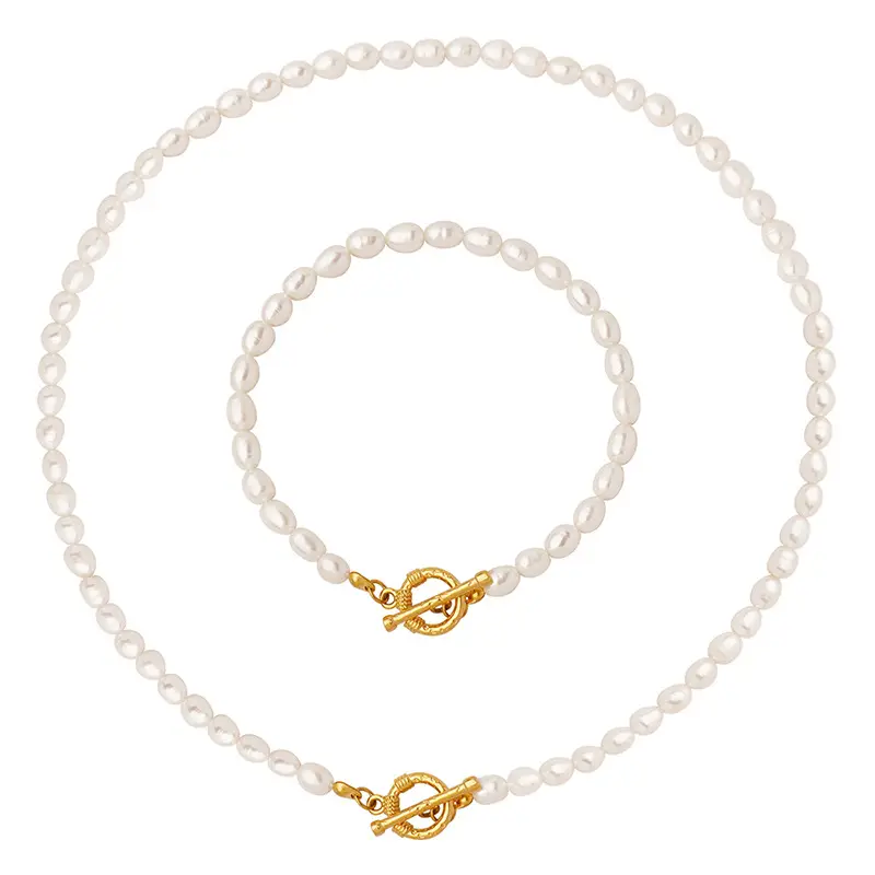 Pearl Necklace Set with Ot Buckle Bracelet for Women