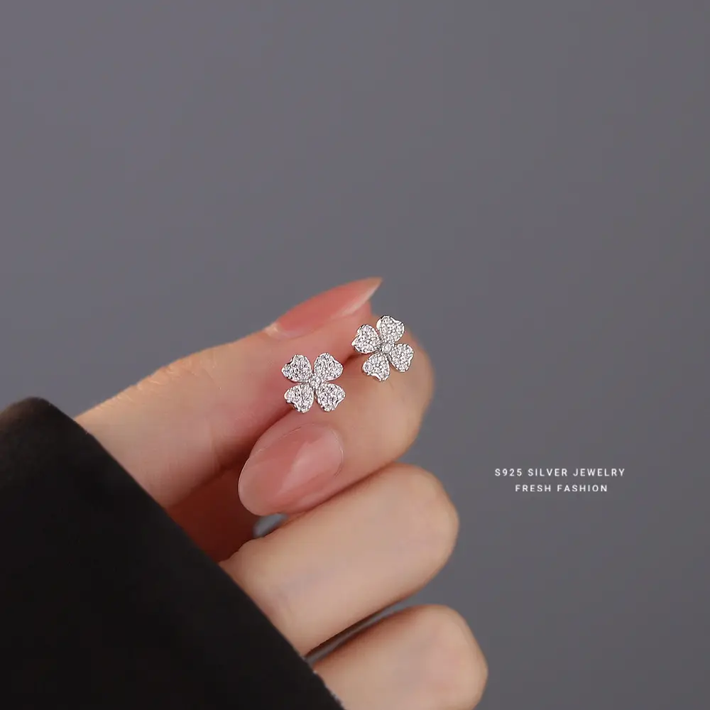 S925 Sterling Silver Lucky Four-leaf Clover Earrings for Women - Image 4