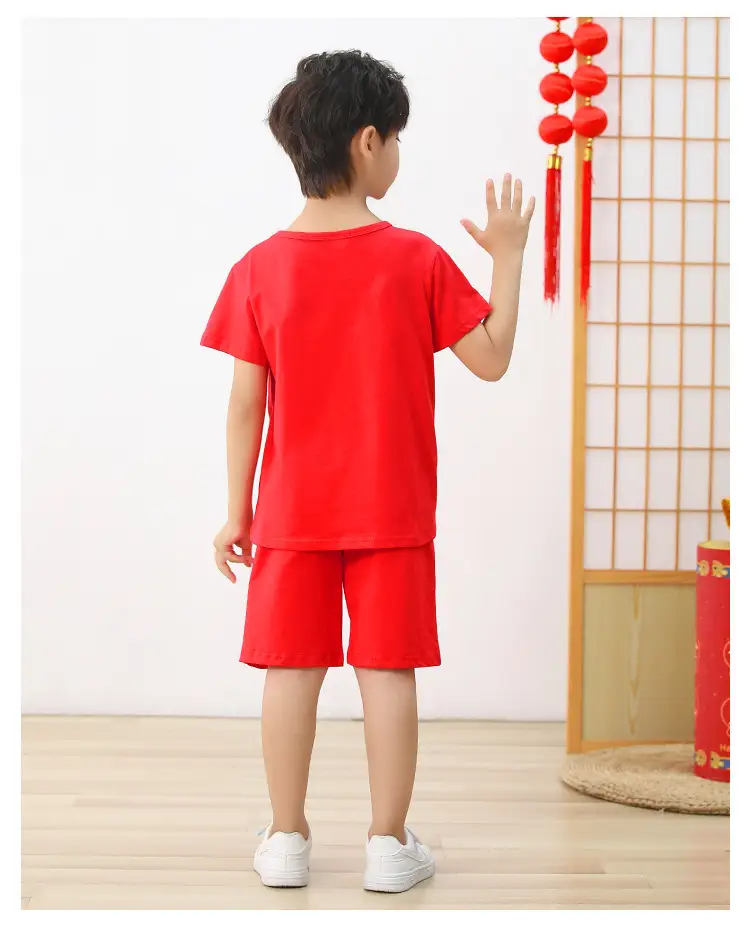Bright Red New Year Kids Shorts Set for Girls Boys — feature 16