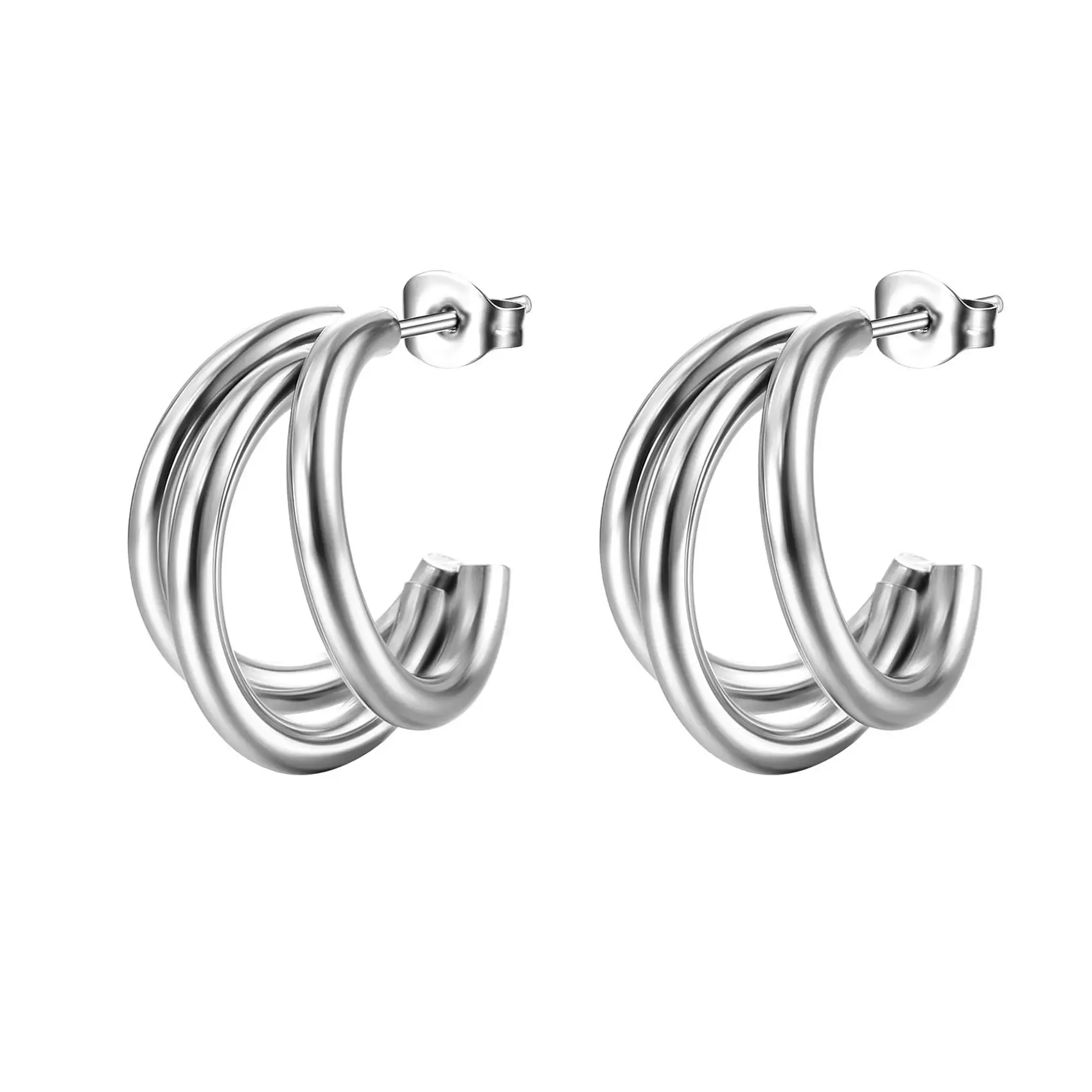 Twisted Stainless Steel C-Shape Earrings Set