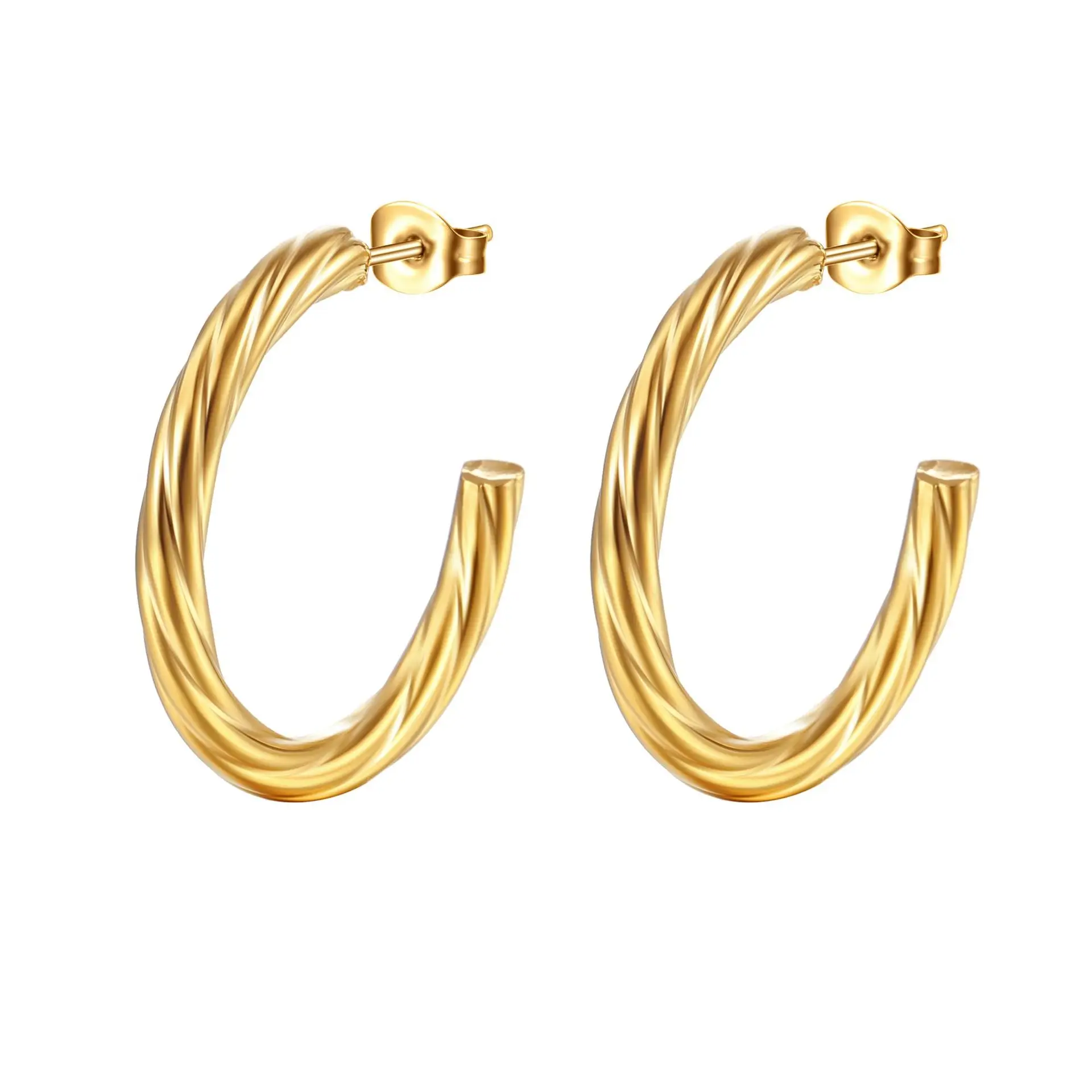 Twisted Stainless Steel C-Shape Earrings Set