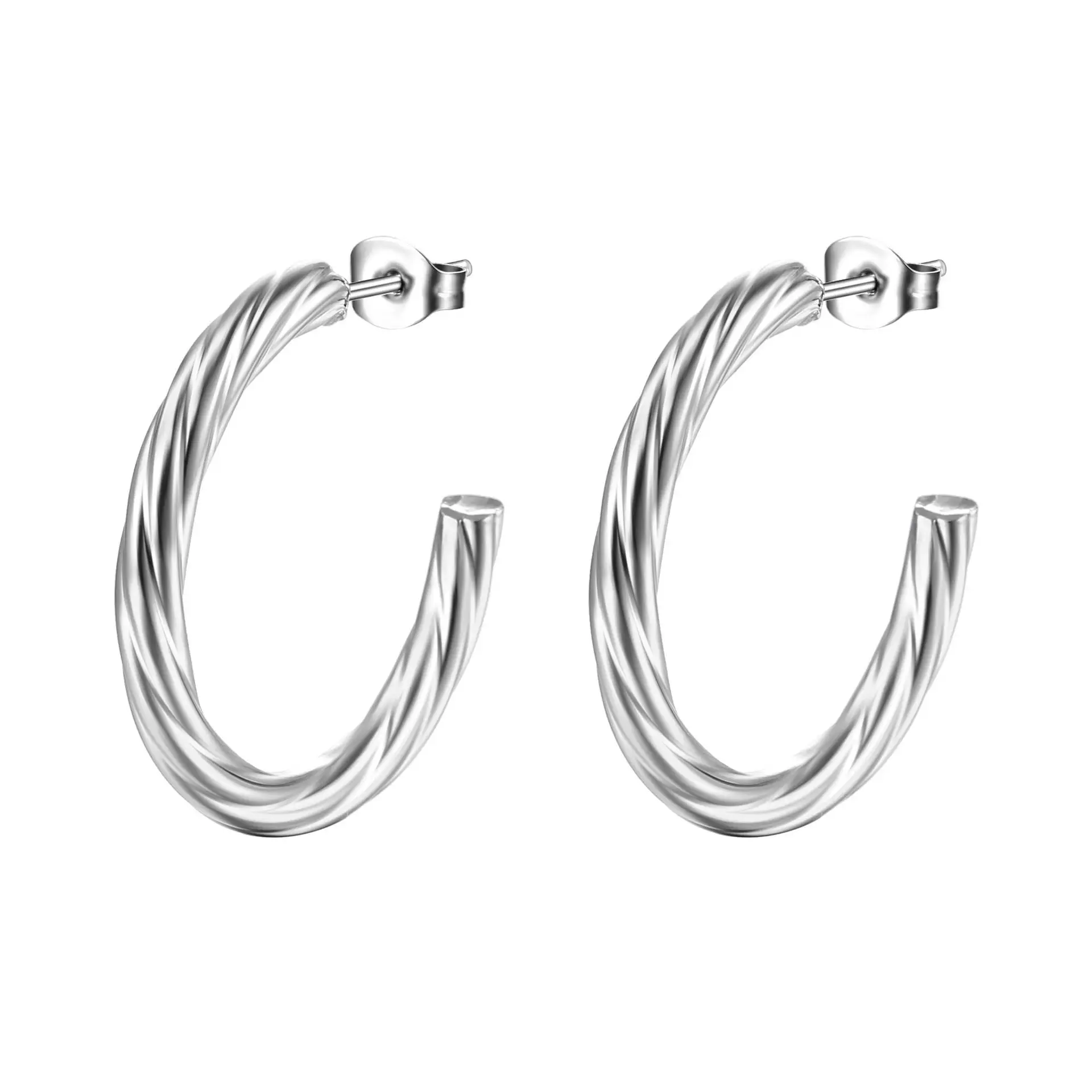 Twisted Stainless Steel C-Shape Earrings Set