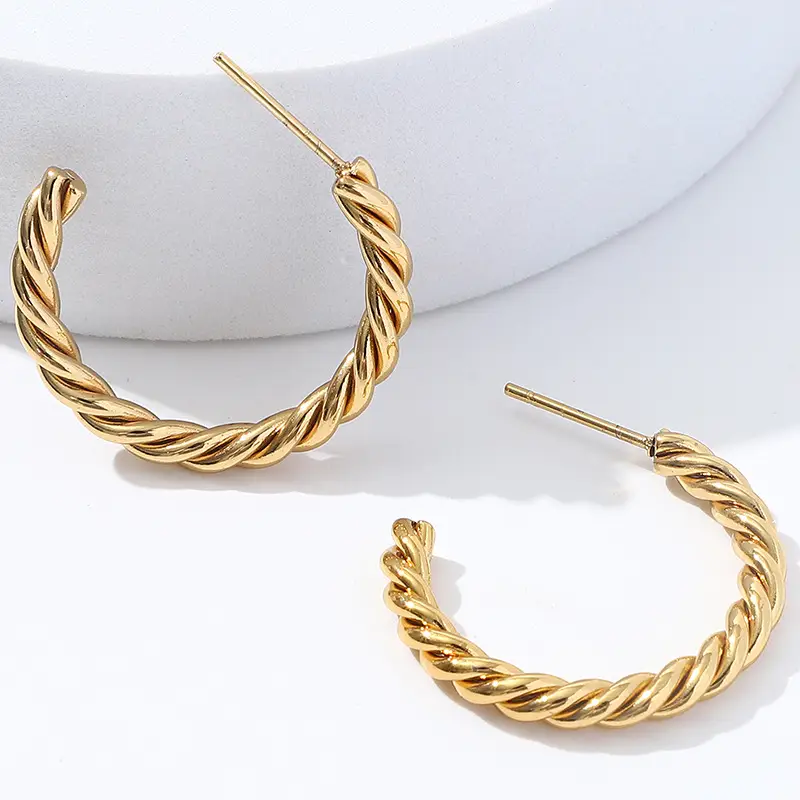 Twisted Stainless Steel C-Shape Earrings Set