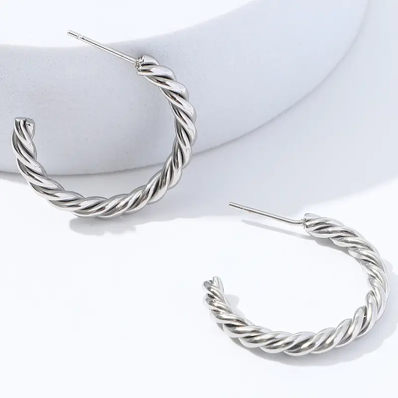 Twisted Stainless Steel C-Shape Earrings Set