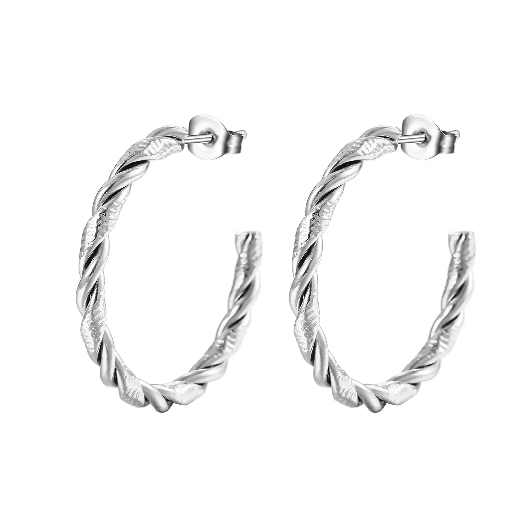 Twisted Stainless Steel C-Shape Earrings Set