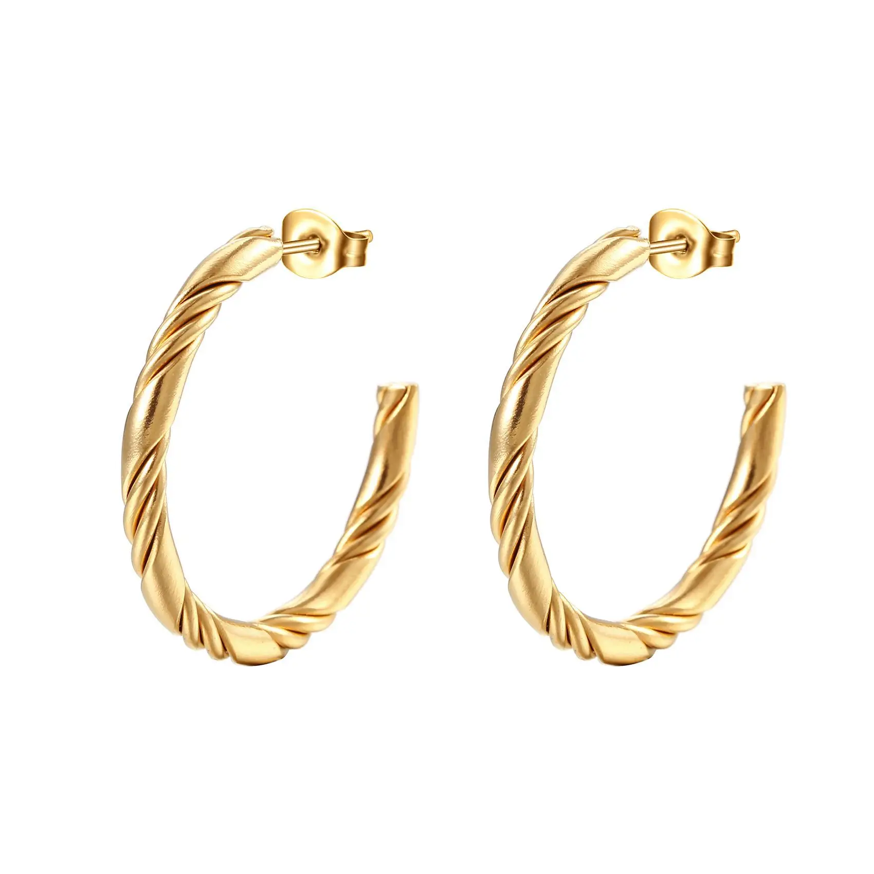 Twisted Stainless Steel C-Shape Earrings Set