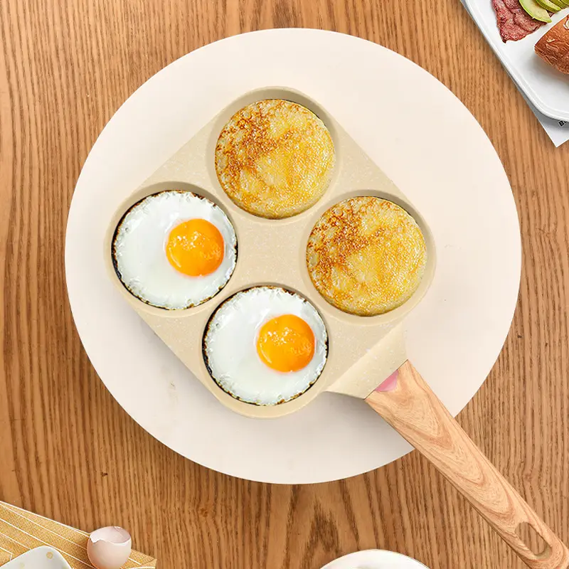 Four-Hole Egg Frying Pan with Wooden Handle