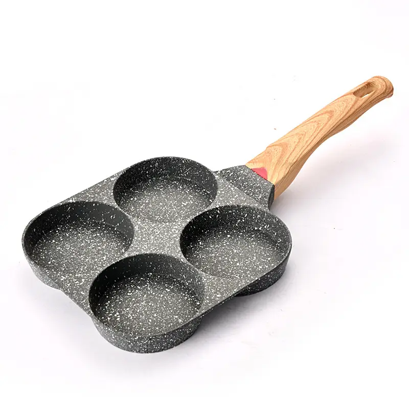 Four-Hole Egg Frying Pan with Wooden Handle