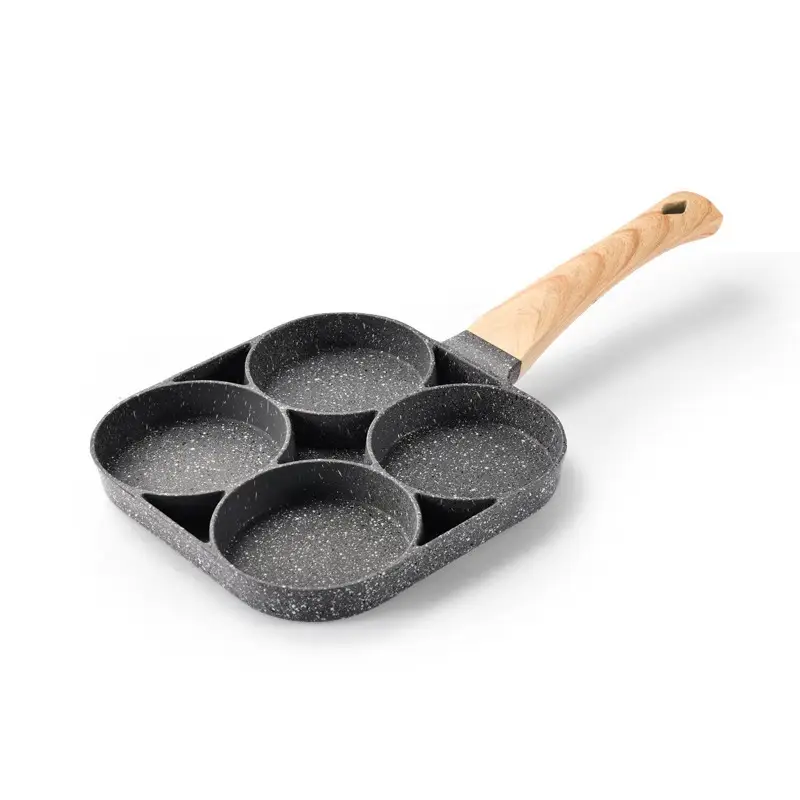 Four-Hole Egg Frying Pan with Wooden Handle