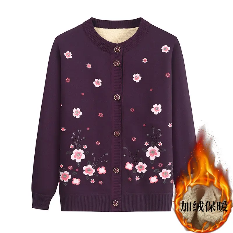 Autumn & Winter Cardigan Sweater for Elderly Women Thickened Warm Wool - Image 7