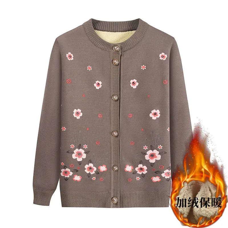 Autumn & Winter Cardigan Sweater for Elderly Women Thickened Warm Wool - Image 8
