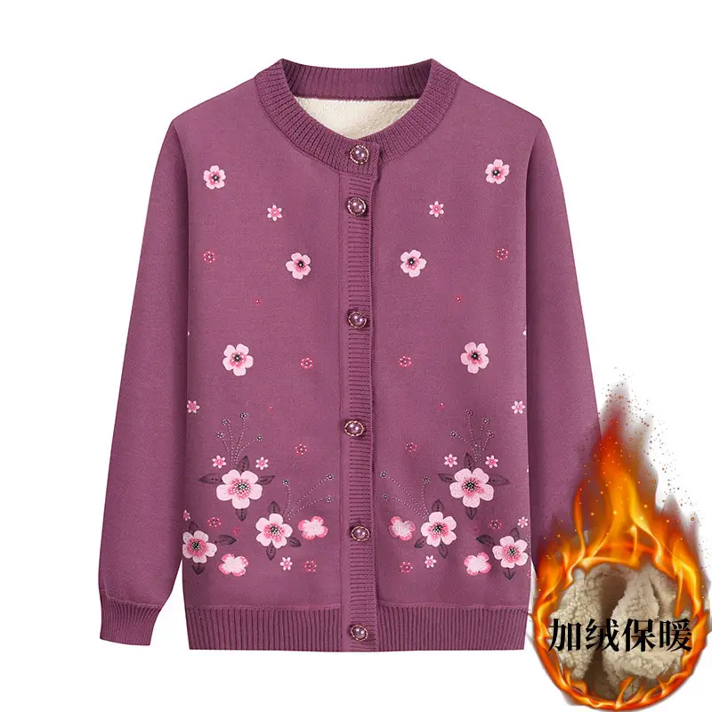 Autumn & Winter Cardigan Sweater for Elderly Women Thickened Warm Wool - Image 9