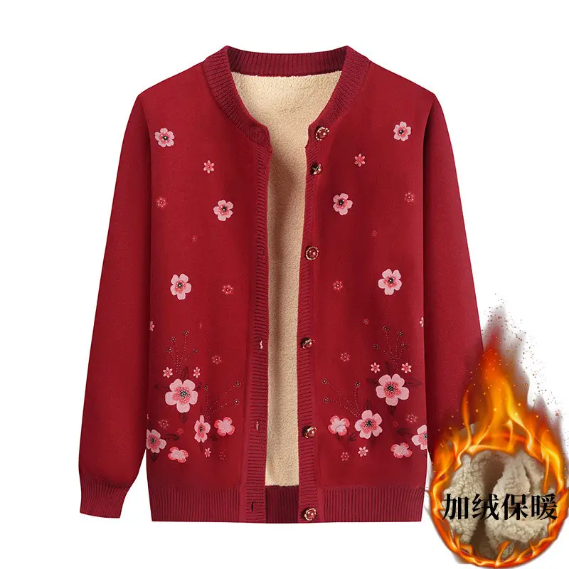 Autumn & Winter Cardigan Sweater for Elderly Women Thickened Warm Wool - Image 10
