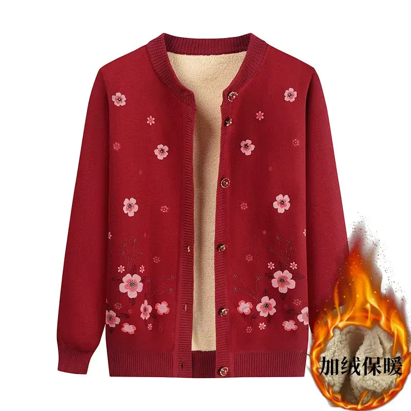 Autumn & Winter Cardigan Sweater for Elderly Women Thickened Warm Wool — feature 10