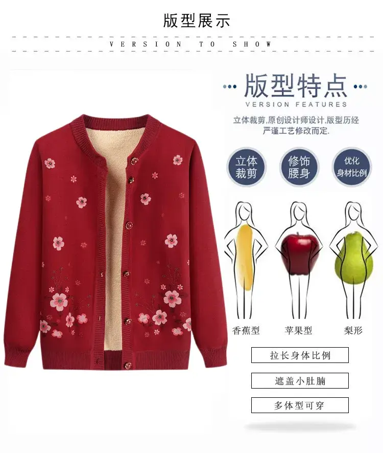 Autumn & Winter Cardigan Sweater for Elderly Women Thickened Warm Wool — feature 14