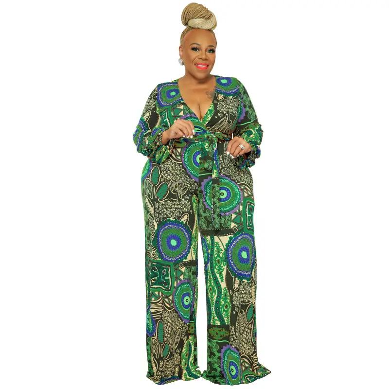 Printed Stretch Knitted Ethnic Jumpsuit Women Large - Image 10