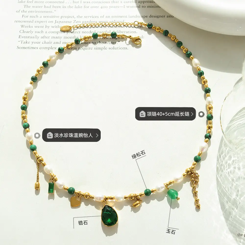 Niche Baroque Green Pearl Necklace Set - Image 3