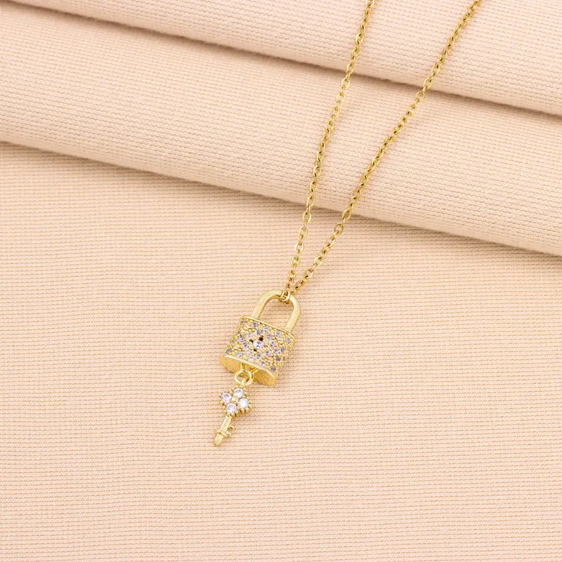 Gold Tassel Key Necklace with Diamonds for Women