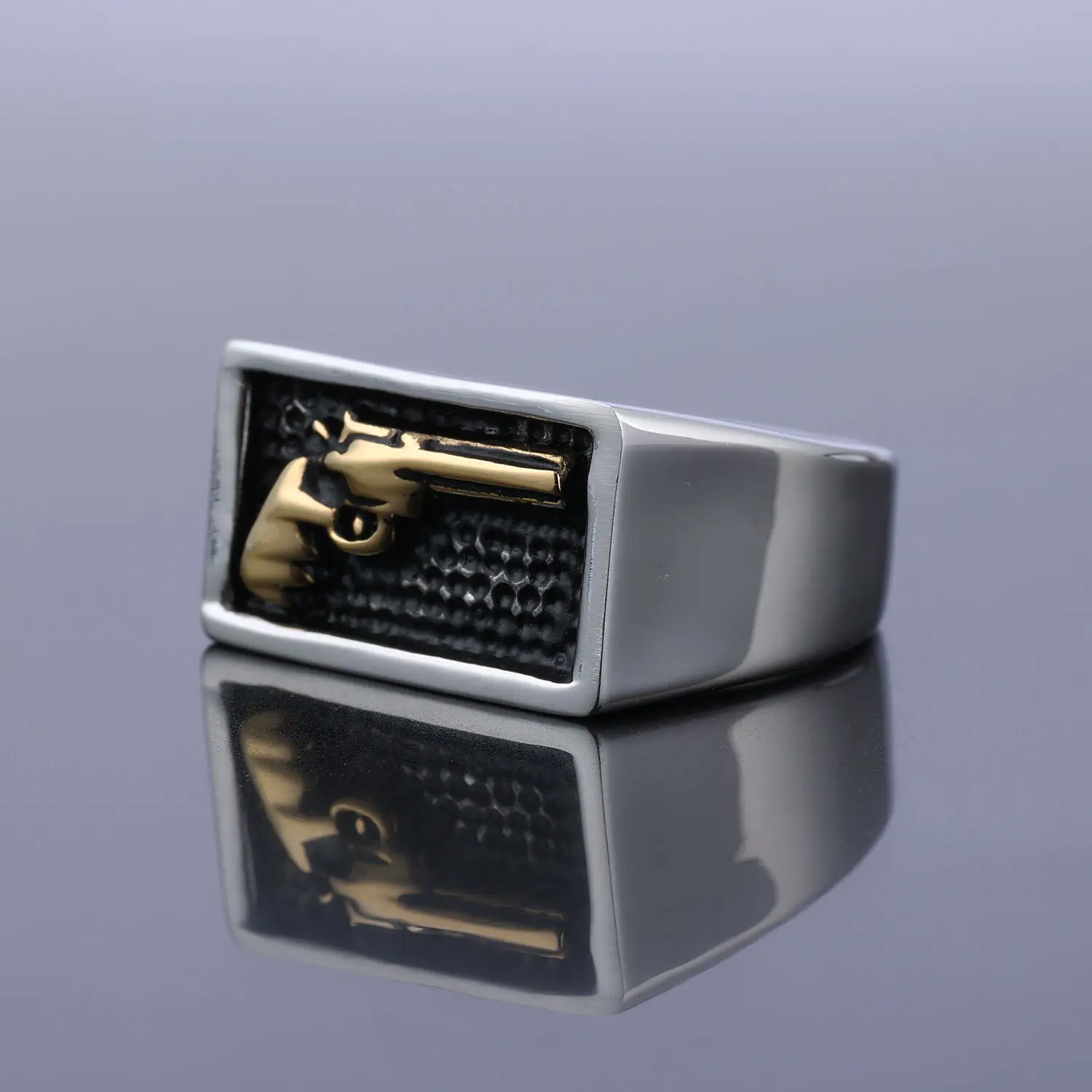 Titanium Steel Men's Pistol Ring Motorcycle Style Fashion Ring - Image 5