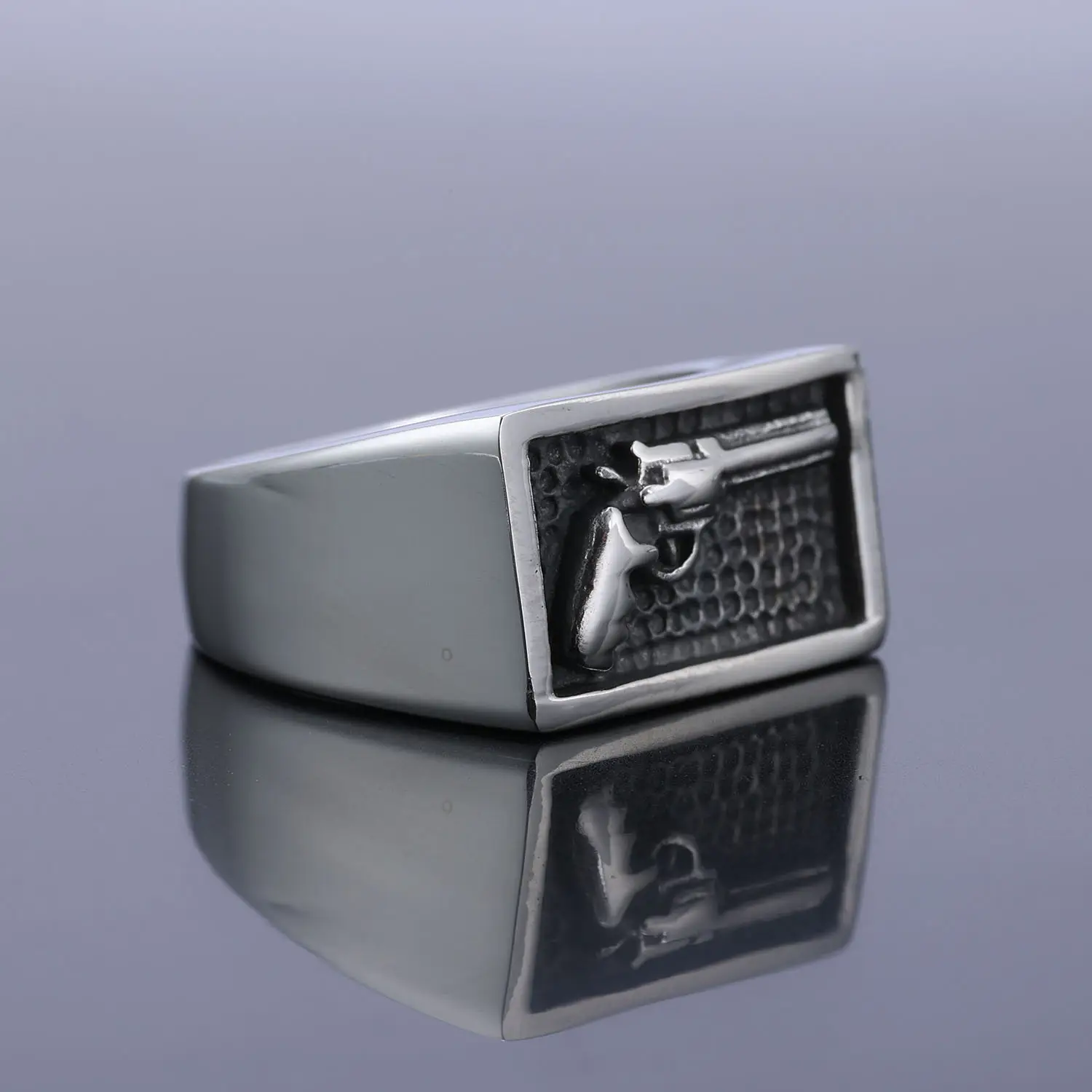 Titanium Steel Men's Pistol Ring Motorcycle Style Fashion Ring - Image 6