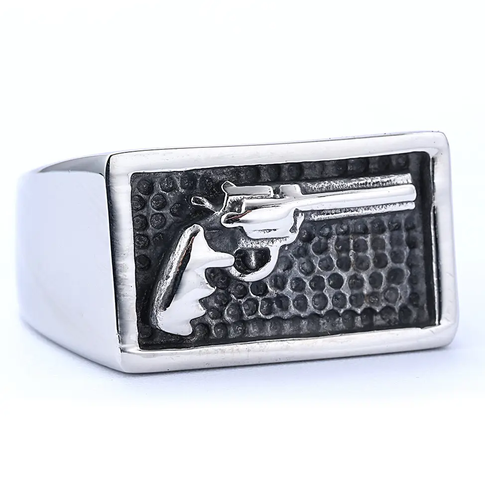 Titanium Steel Men's Pistol Ring Motorcycle Style Fashion Ring — feature 3