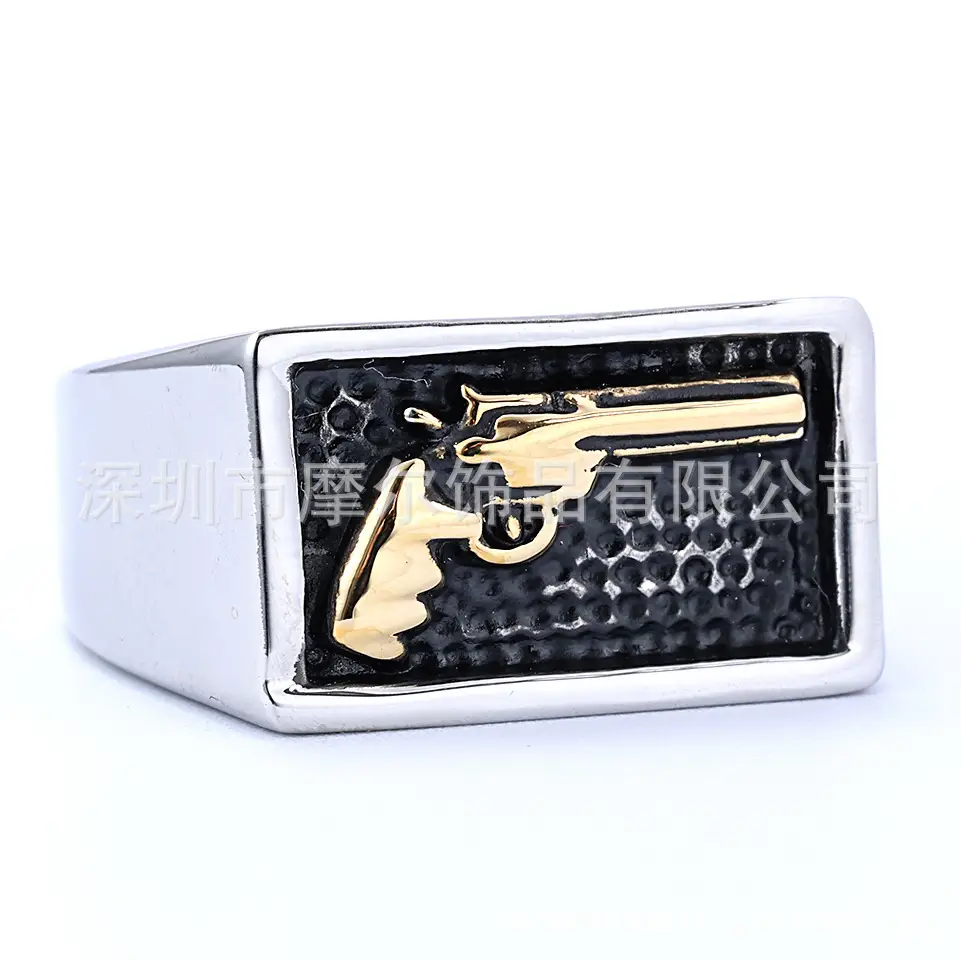 Titanium Steel Men's Pistol Ring Motorcycle Style Fashion Ring — feature 4