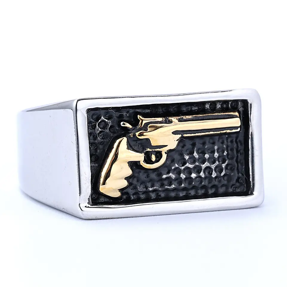 Titanium Steel Men's Pistol Ring Motorcycle Style Fashion Ring - Image 2