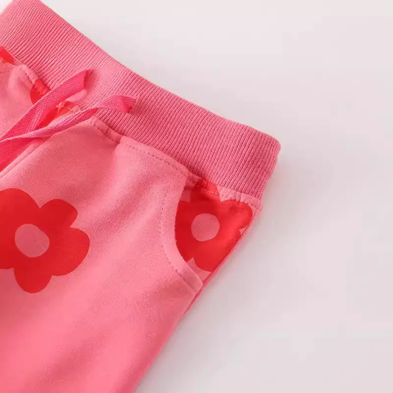 Pink Floral Cotton Terry Pants for Boys Autumn Winter - Image 3